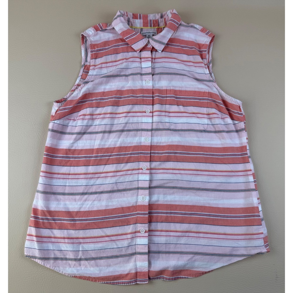 Coastal‎ Preppy Sleeveless Button Down Striped Shirt XL Croft & Barrow